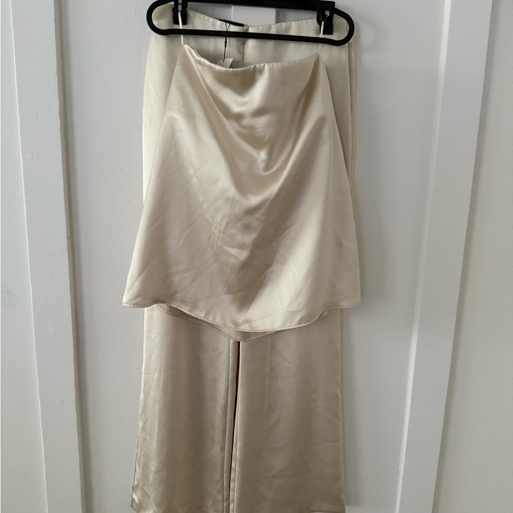 Zara STRAPLESS SATIN EFFECT TOP & WIDE LEG PANT SET - Picture 4 of 6